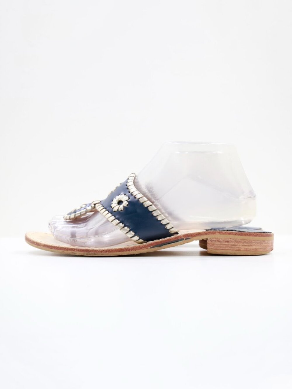 Jack Rogers Jacks Navy & Gold Leather Flat Thong Sandals - 8